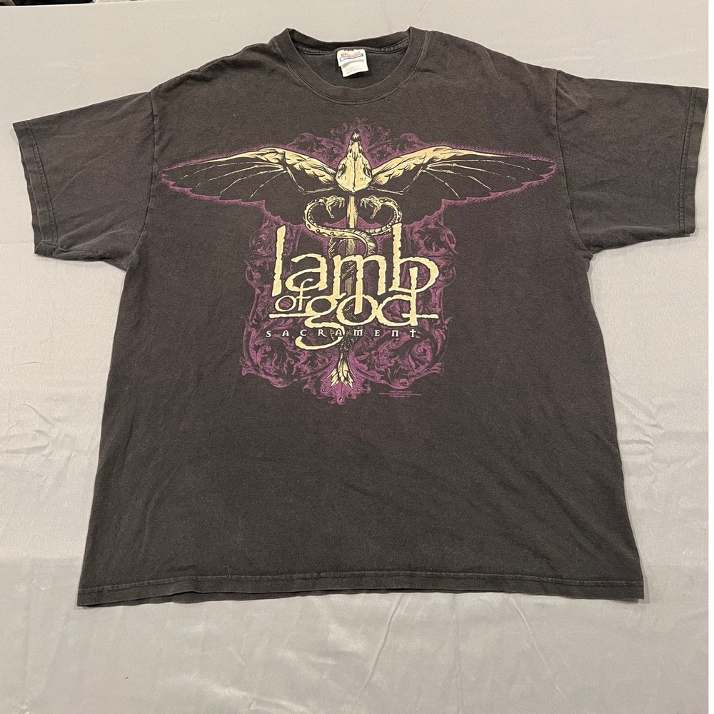 Lamb of God Sacrament Band Tee Hanes Heavyweight XL Black Purple Metal T-Shirt